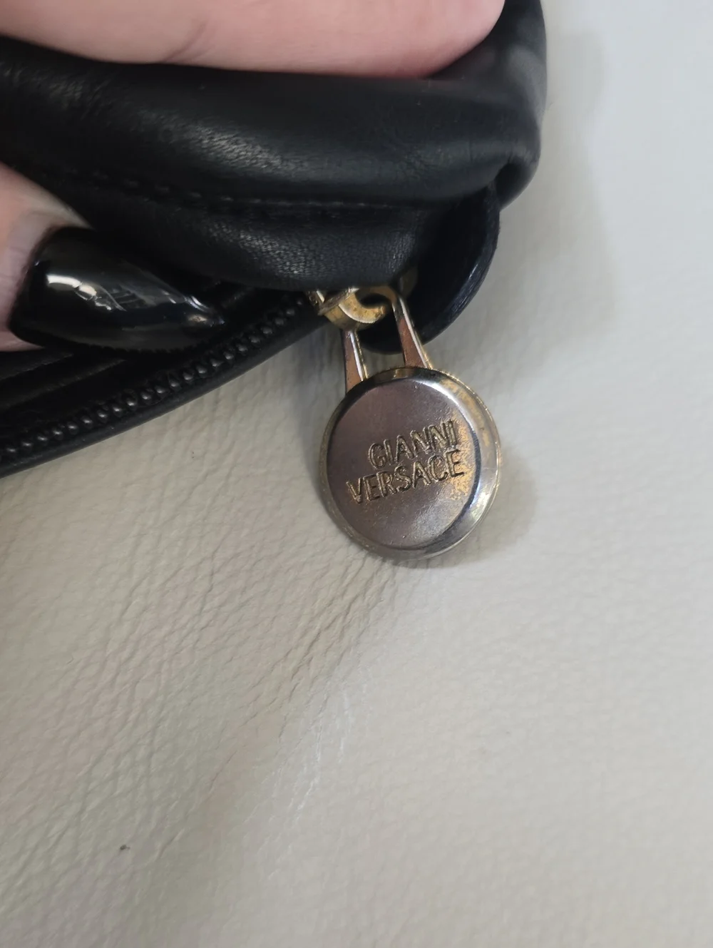 Gianni Versace Black Leather Medusa Vintage Cosmetic Pouch with Gold Emblem